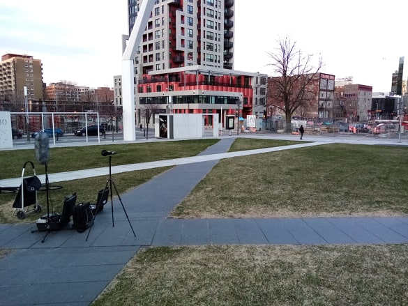 Recording the sounds of an empty Quartier des Spectacles