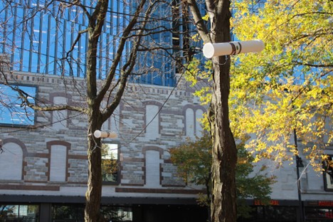Containing multitudes, a sound installation in Place de la Paix, Montreal, 2021.