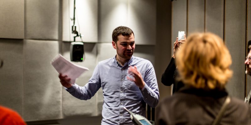 Romain Dumoulin leading a visit of the Centre for Interdisciplinary Research in Music Media and Technology